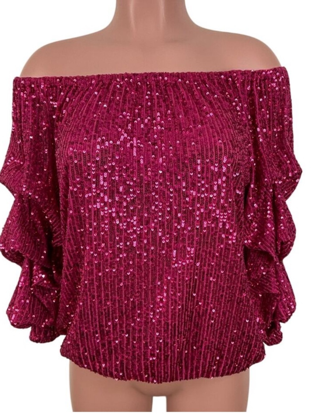 CeCe Hot Pink Sequin Off-Shoulder Blouse
